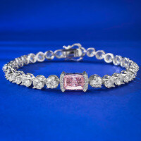 wholesale S925 Silver New Style Ice-Cut 6*8 Pink Diamond Inlaid with Group-Set Diamonds, Luxuriously Minimalist and Elegant-B087 Pink Diamond Bracelet 16cm