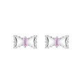 wholesale S925 Sterling Silver Exquisite Bow with Pink Zircon Stud Earrings, Fashionable and Versatile Commuter Style Women's Earrings-0-4