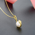 wholesale S925 Sterling Silver Gold-Plated Pearl Leaf Pendant Necklace with Diamond Accents for Women, Wholesale from Dongdaemun-0-1