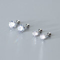 wholesale S925 Sterling Silver Single Diamond Four-Prong Round Bead Threaded Stud Earrings with Sparkling Diamond Screw Spiral Earrings G9267-0-0