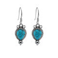 wholesale 925 Sterling Silver European and American Vintage Bohemian Style Turquoise Drop Earrings, Antique Long Dangle Earrings-0-4
