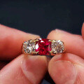 wholesale S925 Sterling Silver Vintage Red Oval Zircon Ring for Women, Exquisite and Elegant Openable Ring-0-3