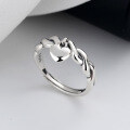 wholesale S925 Sterling Silver Twisted Twist Heart Tag Ring, Minimalist and Delicate Small Stackable Mid Finger Ring for Women-0-0