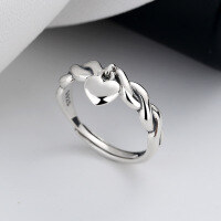 wholesale S925 Sterling Silver Twisted Twist Heart Tag Ring, Minimalist and Delicate Small Stackable Mid Finger Ring for Women-181J/approx. 2.5g Opening adjustable