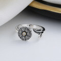 wholesale S925 Sterling Silver Retro Daisy Leaf Open Ring Korean Version Minimalist Fresh Design Sense Ring-0-3