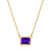 wholesale S925 Sterling Silver Korean Japanese Light Luxury Women's Versatile Designer Minimalist Rectangle Zircon Color Pendant Collarbone Necklace-Dark purple DY190143 925 silver
