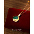 wholesale S925 Sterling Silver Geometric Necklace with Earth Lava Malachite Pendant for Women-0-0