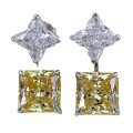 wholesale S925 Silver New 10*10mm Imported High-Carbon Square Cut Yellow Diamond Stud Earrings for Women, Elegant Style-0-4