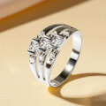 Zircon Geometric Design Three-Row Ring for Women, Light Luxury, Versatile Commuting Style-0-4