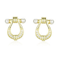 wholesale 925 Sterling Silver Horseshoe Shell Pearl Earrings for Women, Minimalist Stud Earrings, Wholesale-14K gold 925 silver