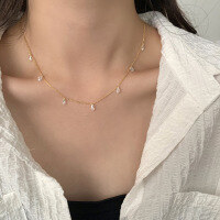 wholesale S925 Sterling Silver French Teardrop Pendant with White Zircon Necklace for Women, Fashionable and Versatile-A3518-Gold 925 Silver