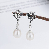 wholesale S925 Silver Yunchao Xuan Fashion Retro Hollow-Out Cloud Design Pearl Pendant Light Luxury Trendy Earrings Ear Clips-YFR473/approx. 2.8g 925 silver