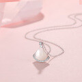 wholesale S925 Sterling Silver Agate Necklace for Women, Internet Hit Ins Mother-of-Pearl Fan Pendant Collarbone Chain-0-9