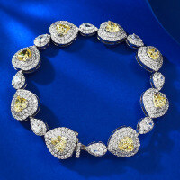 wholesale S925 Sterling Silver One-Carat Heart-Shaped Yellow Diamond Bracelet for Women, Fully Pavé-Set with Diamonds, Live Streaming Hot Seller-B093 Yellow Diamond Bracelet 16cm