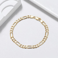 wholesale S925 Sterling Silver Figaro Chain 5mm Diamond-Cut Link Chain, Hip-Hop Unisex Style Wholesale-Width 3.3mm, 18K gold, length: 16.5cm, weight: 2.46g