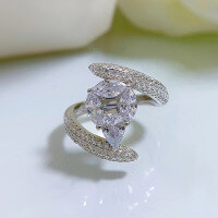 wholesale Metal: 925 Sterling Silver Full Diamond Marquise Ring, New Design, European and American Minimalist Style, Niche Ins Retro Ring-R377 Full Diamond Ring Size 9