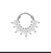 wholesale S925 Sterling Silver Triple Marquise Inlaid Zircon Opal Cartilage Piercing Ear Hoop-Single platinum #3