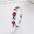 wholesale S925 Sterling Silver Copper Coin Southern Red Agate Ring, Antique Vintage Adjustable National Style Index Finger Ring, Live Streaming Supply-0-2