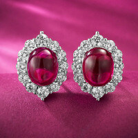 wholesale 925 Silver New Full Diamond-Encrusted 8*10 Simulated Pigeon Blood Red Carnelian Earrings, Wealthy Women's Style-E319 Carnelian Earrings 925 Silver