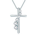 S925 Silver Cross Pendant with Pink Diamond and Sapphire Wholesale-0-18