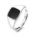 wholesale S925 Sterling Silver Korean Style Trendy Black Drip Glaze Square Ring with Circle Detail, INS Aesthetic Versatile Statement Ring-0-5