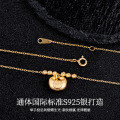 22K Gold and S925 Sterling Silver Pendant Necklace, Minimalist Longevity Lock Lariat Collarbone Chain-0-0