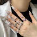 wholesale S925 Sterling Silver Cross-Border Europe and America Women's Fashion High-End Cubic Zirconia Pink Diamond Ring, Bohemian Style Versatile Hand Jewelry for Women-0-1