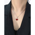 wholesale 925 Sterling Silver Heart-shaped Red Agate Necklace for Women, Xiaohongshu Same Style Versatile Pendant Collarbone Chain Jewelry Wholesale-0-3