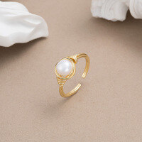 wholesale S925 Sterling Silver Cloud-Pull Jewelry Natural Freshwater Pearl Open Ring Rings, Simple and Versatile-14K gold 925 silver