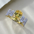 wholesale S925 Silver 7*9mm Yellow Diamond Gemstone Luxuriously Set High-End Fashion Ring for Women, Xiaohongshu Style-0-1
