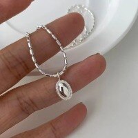 wholesale S925 sterling silver high-end delicate geometric oval smooth pendant necklace for women, summer minimalist versatile accessory-Cross Chain>925 Silver