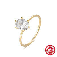 wholesale S925 Sterling Silver Classic Diamond-Encrusted Wedding Ring for Women, Korean Style Luxury-Gold No. 6