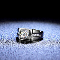 Sterling Silver Moissanite Ring, Classic Minimalist Men's Wedding Band-1 carat (D color moissanite)  Adjustable opening