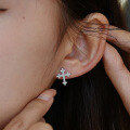 Sterling Silver Full-Diamond Moissanite Cross Earrings, Women's-0-2