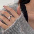 wholesale S925 Sterling Silver Geometric Textured Open Ring for Women, Korean Spring New Ins Trendy Versatile Band-0-2