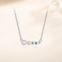 wholesale S925 Sterling Silver Wholesale Women's Exquisite Smile Rainbow Necklace With Colorful Zircon Inlay Collarbone Chain-A4211_Hailan Zirconium/Red Corundum 5#/Green Nano/Golden/Blue_Platinum-plated 925 Silver