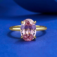 wholesale S925 Sterling Silver Gold-Plated Imported High-Carbon Diamond 7*10mm Oval Morganite Pink Cocktail Ring-R1142 Morgan Pink Ring Size 7
