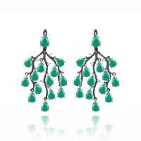 wholesale S925 Sterling Silver Designer High-End Green Agate Earrings with Natural Willow Design and Genuine Colored Gemstones-Aquamarine Chalcedony Earrings