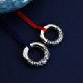 wholesale Metal: Sterling Silver Vintage-inspired Cloud-patterned Peace Buckle Pendant Couple's Red Cord Bracelet Round Charm Phone Keychain Accessory-0-3