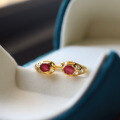 wholesale S925 gold-plated silver vintage natural ruby serpent earrings, minimalist and elegant gemstone earrings-0-1