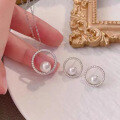 wholesale S925 sterling silver circle pearl earrings for women, vintage French elegant same-style ear accessories, simple and stylish earrings-0-2