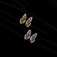 wholesale S925 Sterling Silver Hollow Diamond Butterfly Earrings, Super Fairy Elegant and Versatile Women's Earrings M00692-S925 silver pair gold 925 silver