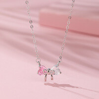 wholesale S925 Sterling Silver New French Sweetheart-style Pink Diamond Heart Pendant Bow Necklace for Women-Pink Diamond Bow Necklace 925 Silver