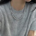 wholesale S925 Sterling Silver Detachable Genuine Silver-Gray Pearl Double-Layer 8-Shaped Clasp Necklace, Luxury High-End Women's Pendant Chain-0-2
