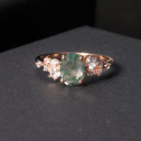 wholesale 925 Sterling Silver Rose Gold Gemstone Ring, Fashionable and Unique High-Quality Natural Moss Agate Ring for Women, Does Not Fade-Natural Water Grass Agate Ring US Size 9