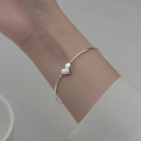 wholesale S925 Silver Summer Minimalist Heart Bracelet Temperament Korean Style Bent Tube Bangle Heart-shaped Chain S5120-S925 silver one 925 silver