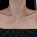 wholesale S925 Sterling Silver High-End Popular Women's Necklace with Pink Zircon Heart Overlapping Hollow-Out Design, Small and Luxurious Collarbone Chain-0-3