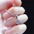 wholesale S925 Sterling Silver Cross-border Women's Moissanite Classic Six-Prong Simulated Diamond Pendant Necklace Zhou's Style Source Factory-0-2