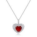 wholesale S925 Sterling Silver European and American Cross-Border New Personalized Light Luxury Cultivated Ruby Heart-Shaped Pendant Full Set with Zircon Necklace Wholesale-0-4