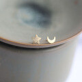 wholesale 9K gold matte sun and moon asymmetrical mini student earrings with cute stars-0-0